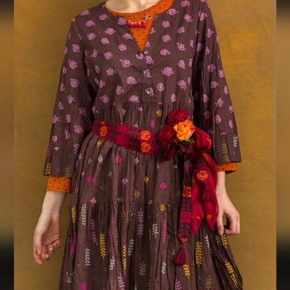 Embroidered double sided belt 2.6m wrap-around boho style orange Gudrun Sjoden - Picture 4 of 13